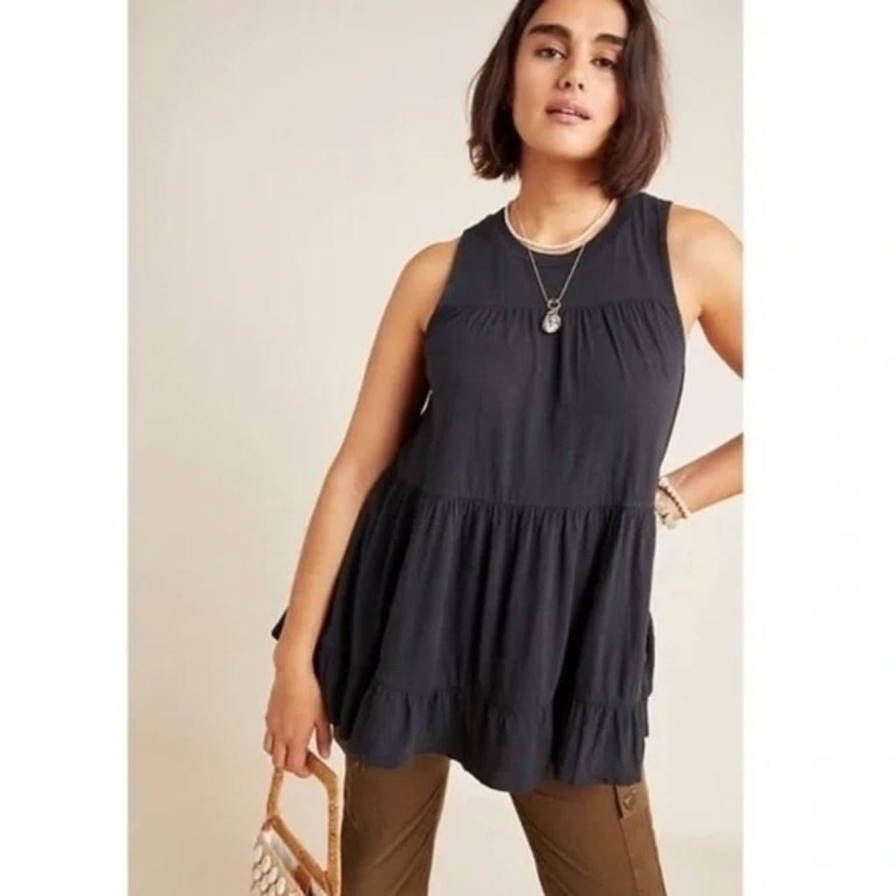 Anthropoligie Black Georgia Tiered Tank